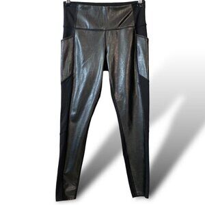 Athleta Leggings Womens Size SP Black Gleam Chaturanga To Town Faux Leather Pant